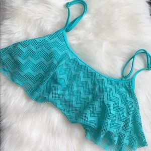 Roxy Turquoise Ruffle Bikini Top Size S/M